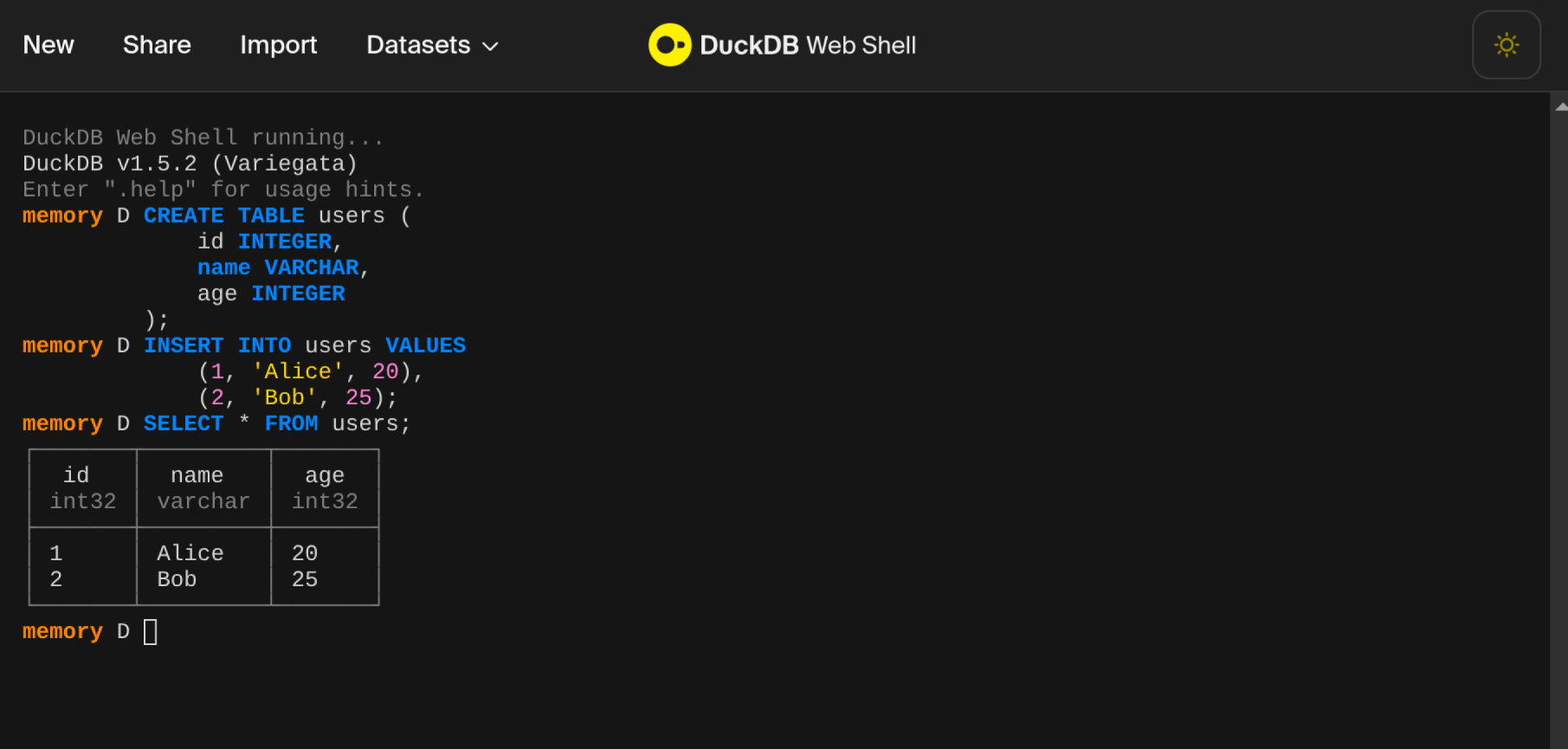 DuckDB Web Shell